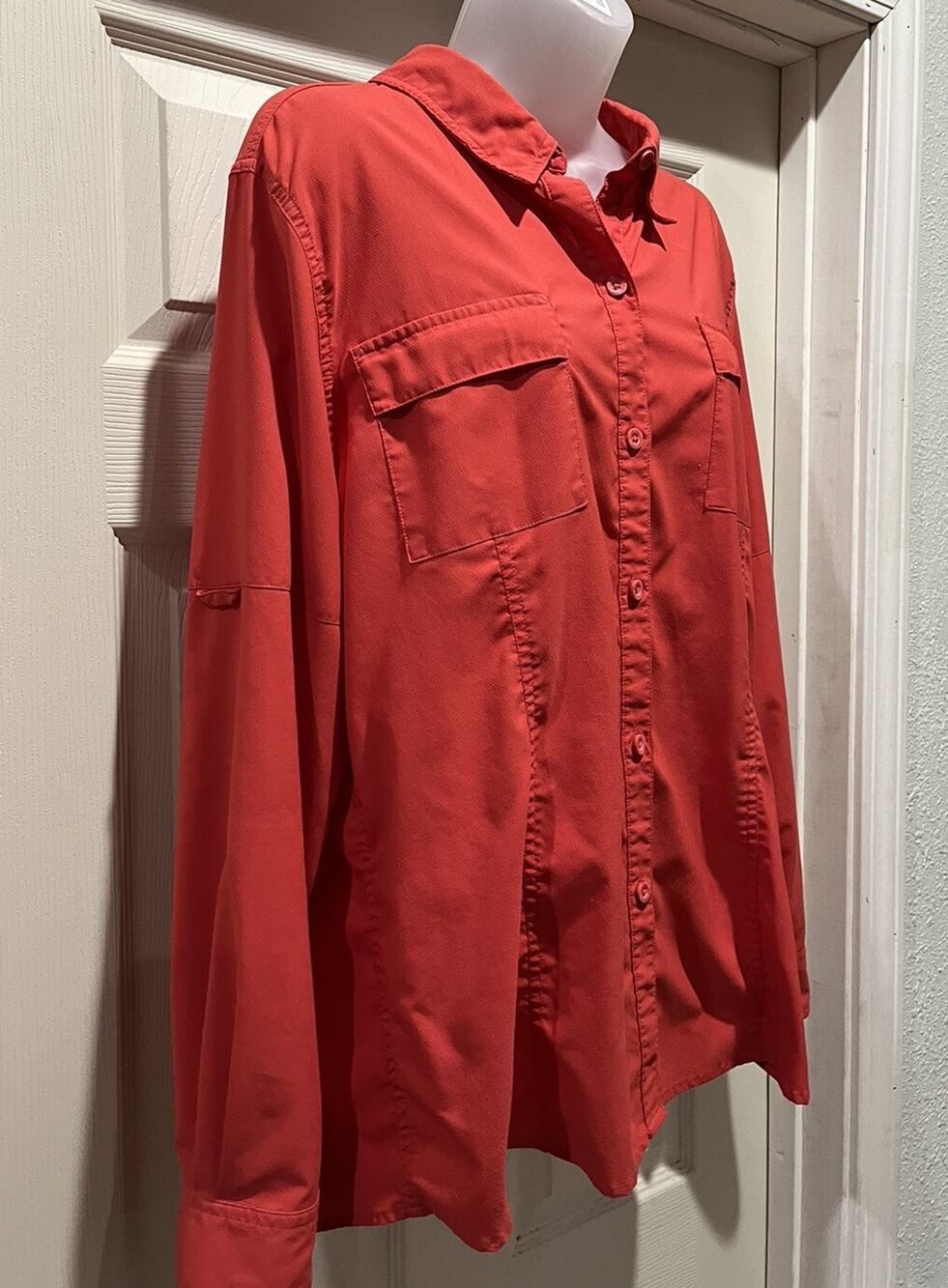 Reel Legends Woman’s Fishing Shirt Outdoor Performance Long Sleeve Button Up Red